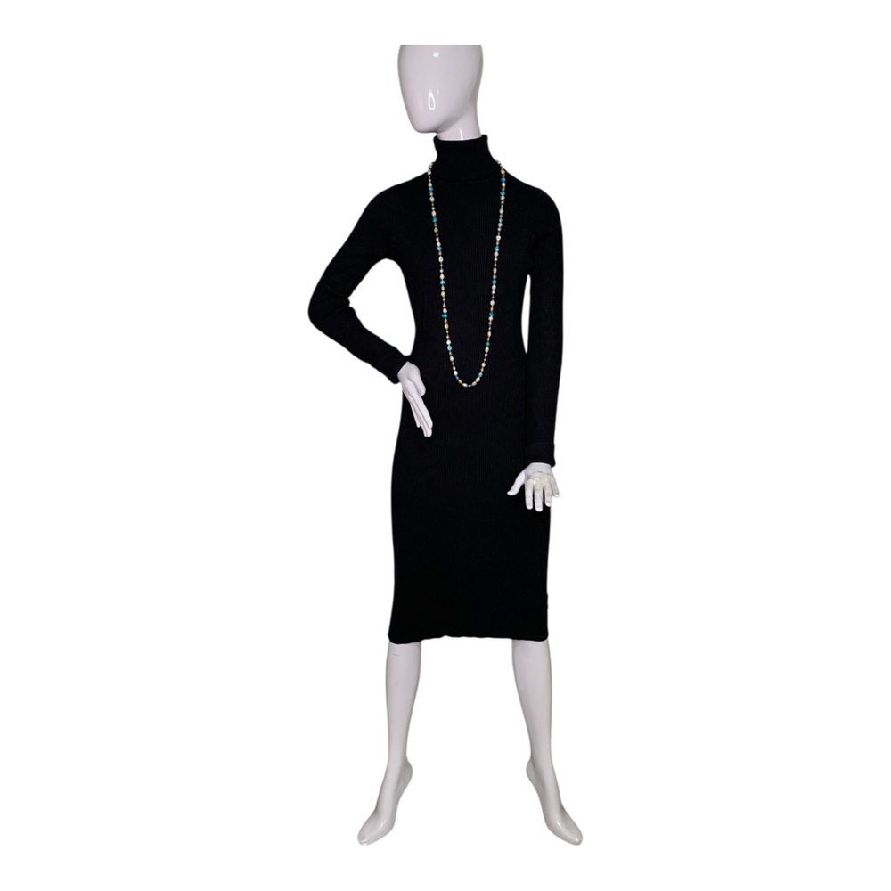 Rocorose Fine Knit Ribbed Long Sleeve Turtleneck Sweater Dress Black Size S